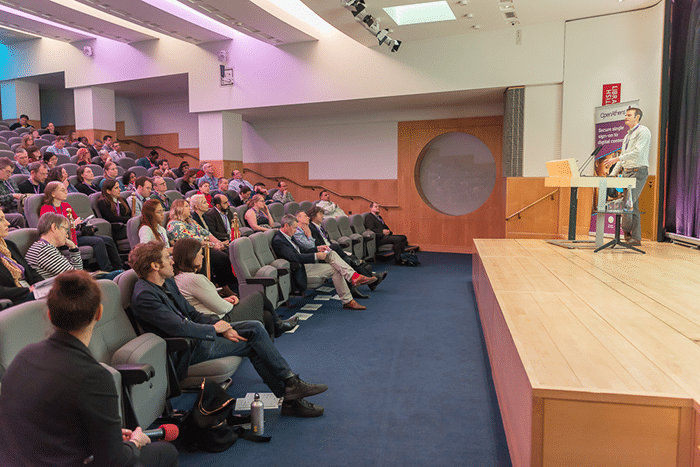 Speaker at a podium - OpenAthens Conference 2018