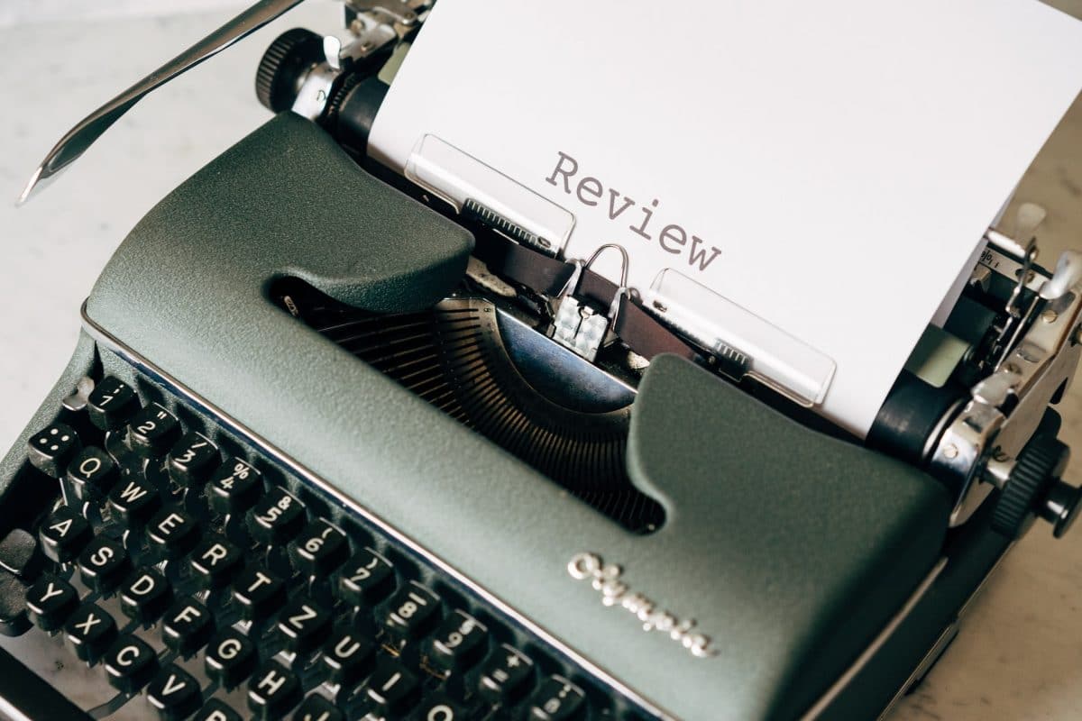Year in review. Typewriter with the word 'review'